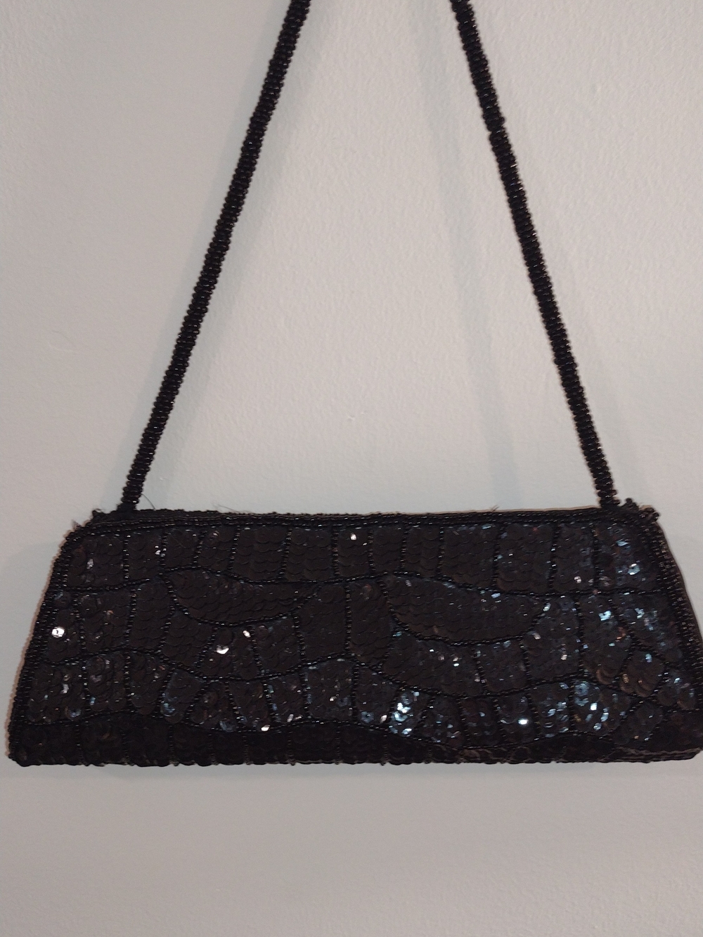 Bijoux Terner Black Beaded Sequin Shoulder Clutch